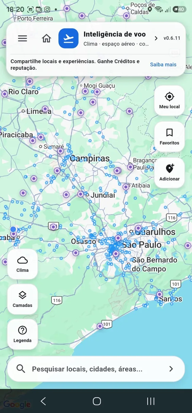 Mapa de aeródromos para operação de drones no Brasil